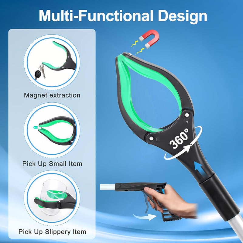 POPDA Grabber Reacher Tool - 32” Extra Long Foldable Gripper and Reaching Tool - Heavy Duty Pick Up Stick Grabbers for Seniors, Trash, Surgery Recovery Must Haves Gifts (Green) - Image 4